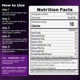 SUNDAFONE SUNDAFONE Mushroom Coffee, with L-Theanine, Ashwagandha, Lion's Mane, Reishi for Focus, Immunity, Memory, Clarity, 12 Adaptogenic Instant Coffee,2 Packs