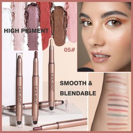 SAUBZEAN Rose Gold Eyeshadow Stick Makeup, Highlighter Cream Eye Shadow Pencil, Waterproof Hypoallergenic Long Lasting Matte Crayon, Glitter Primer Palette Shimmer Eyeliner Pen