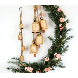 Maricraft Brass Cow Bells Set of 4 Shabby Chic Country Style Rustic Christmas Wreath Hanging Bells Harmony Metal Vintage Lucky Bells
