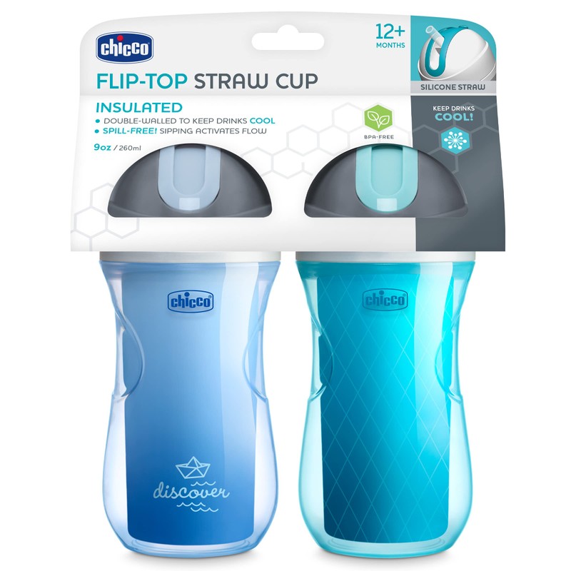 Chicco Flip-Top Straw Cup 9oz | Insulated Toddler Sippy Cup