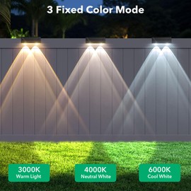 Srtyuo Solar Fence Lights Outdoor - 3 Color Modes(3000K/4000K/6000K), IP55 Waterproof Solar Lights, Fence Light Solar Powered for Outside, Backyard, Railing, Steps, Patio and Wall Lighting（8Pack）