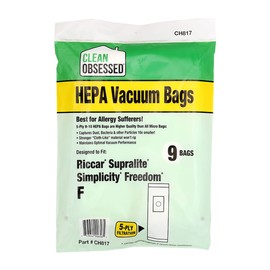 Clean Obsessed H-10 HEPA Bags Fits Riccar Supralite & Simplicity Freedom Type F (9 Bag Pack)