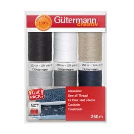 Gütermann Creativ 734000-1 All-Sew Sewing Thread Set, 250 m x 6 Spools, Multi 734000-6, 81 x 113 x 28 mm
