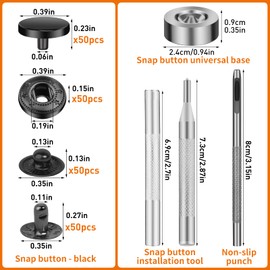 50 Sets Snap Button Kits, Leather Snaps Fasteners Kit 10mm Metal Buttons Snap kit with 4pcs Snap Fastener Installation Tools for Sewing Clothing, Bracelets, Jackets, Bags Belt, DIY Crafts (Black)