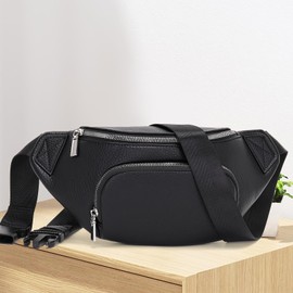 Glintify Small bum bag women's beige small shoulder bag women's handbag small crossbody bag belt bag vegan leather, black, Contemporary