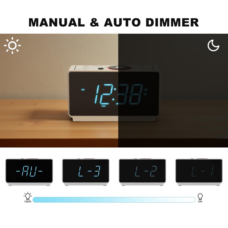 Alarm Clock Radio with Bluetooth, FM Radio, Dual Alarm with