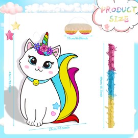 Aoriher Unicorn Cat Piñata with Blindfold and Bat, Caticorn Unicorn Cat Piñata Birthday Party Supplies for Party Favor Birthday Decorations, 16 x 11 Inch