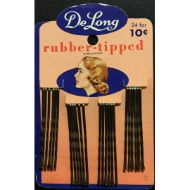 1950's Full Illustrated Display Card of Delong Bobby Pins Superb Graphics "NOS"