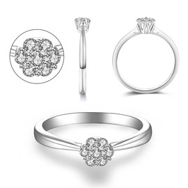 JXSJEW 925 Sterling Silver Snowflake Ring with 7 Zirconia Stones Size 5 for Women Elegant Winter Jewelry