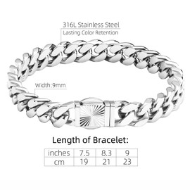 CaptainSteeL Cuban Link Chain Bracelet for Men- 316L Stainless Steel 9/10MM Width Fashion Pattern Snap Button Hip Hop Jewelry,Two Style Cuban Bracelets 18K Gold Plated/Stainless Steel with Gift Box