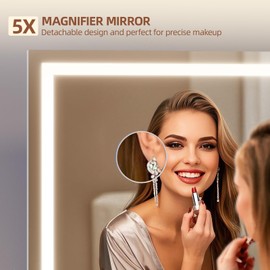 Memobarco Vanity Mirror with Lights, 23"x 18" Makeup Mirror with 3 Color Modes 5X Magnification & USB/Type-C Charging Port, Large LED Mirror for Bedroom Tabletop & Wall Mounted