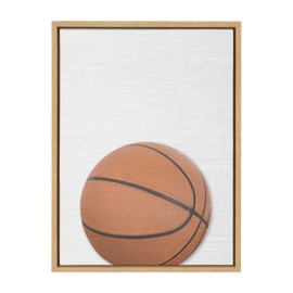 DesignOvation Sylvie Color Basketball Portrait Framed Canvas Wall Art, 18x24 Natural, Sporty Wall Decor for Home