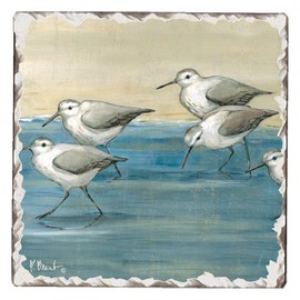 Thirstystone Beach Sandpipers Single Tumbled Tile Stone Coaster with Protective Cork Backing Manufactured in The USA 4" Square, Colorful, Artistiic, Easily Wipes Clean