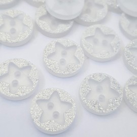 MajorCrafts® 40pcs 12.5mm White Glittered 'Star Engraved' 2 holes Round Sewing Resin Buttons Craft Embellishments