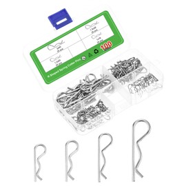 sourcing map 100Pcs 4 Sizes 304 Stainless Steel R Shaped Spring Cotter Pins Set, R Clips Cotter Pin Spring Fastener for Household Appliances, Sports Equipment, Car Mechanics Repair (Silver)