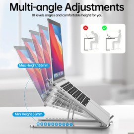 Laptop Stand for Desk,Aluminum 10-Levels Adjustable Laptop Riser Portable Laptop Holder,Ventilated Cooling pad Notebook Stand for MacBook Pro Air,Lenovo,Dell,HP,More 10-15.6”Laptops,Tablet (Grey)