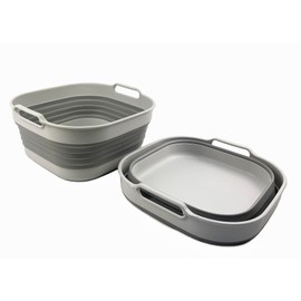 SAMMART 10L (2.6 Gallon) Collapsible Plastic Dishpan - Foldable Washing Basin - Portable Dish Washing Tub - Space Saving - Pop Up Saving (Grey, 2)