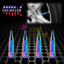 JDMBESTBOY 4PCs Neo Chrome Long Spike Tire Valve Stem Caps Metal Thread Wheel Tires TVC28