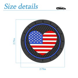 AUCELI 2 Pack Car Cup Holder Coasters, Colored American Flag US Flag Insert Car Cup Coaster, 2.75 Inch Anti Slip Shockproof Embedded Drink Mat, Vehicle Interior Decor Accessories (Heart/USA)