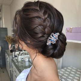 Crystal Wedding Hair Clip Barrette Blue Rhinestone Butterfly Hair Barrette Bridal Headpieces Decorative Headwear Crystal Hair Clip Bride Hair Accessories for Women and Girls (Blue, One size)