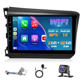 Car Stereo Radio for Honda Civic 2012, with Carplay Android Auto, 9 inch IPS Touch Screen with GPS Navigation,Bluetooth,SWC,Backup Camera, 2G+32G