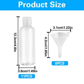11 PcsTravel Bottles for Toiletries 100ml, Travel Containers for Toiletries, Clear Empty Refillable Plastic Travel Size Bottles for Toiletries Shampoo Lotions Cosmetics Holiday, with 6 Funnels