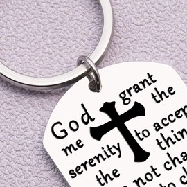 Christmas Stocking Stuffer for Women Men God's Grace Serenity Prayer Gift Keychain for Men Women Prayer Dog Tag Sobriety Addiction Recovery AA Christian Inspirational Bible Verse Pendant Cross Charm Men and Women Religious Jewelry, Small, Stainless Steel