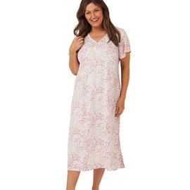 Marlon Womens Linzi Long Plus Size Soft PolyCotton Jersey Nightdress With Buttons, Palm Pink, 28-30