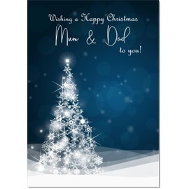 doodlecards Mum and Dad Christmas Card Blue Contemporary Christmas Tree Large A4 Size Christmas Card for Mum & Dad with Plain Envelope