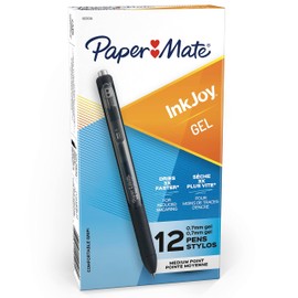 Paper Mate InkJoy Pens, Gel Pens, Medium Point (0.7 mm), Black, 12 Count