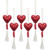 6 Pcs Valentine's Day Heart Shaped Ornaments,with Wood Bead Tassel