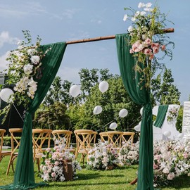 DeZerlor Emerald Green Wedding Arch Draping Fabric 29" x 20 FT Wedding Drapes for Backdrop Sheer Green Curtains Drapes for Romantic Bridal Baby Shower Ceremony Birthday Party Fall Outdoor Events