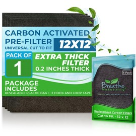 Breathe Naturally Universal Cut To Fit Carbon Activated Air Filter - Replacement Charcoal Filters - Pre Filter Carbon Sheet for Air Purifier, Vent Filters & More - Made in USA (Pack of 4, 12x12)