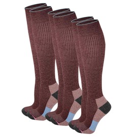 Dr. Motion Compression Knee High Socks (3 Pairs), Arch Support Outdoor Running Hiking Socks for Women (US, Numeric, 9, 11, Regular, Regular, Wine)