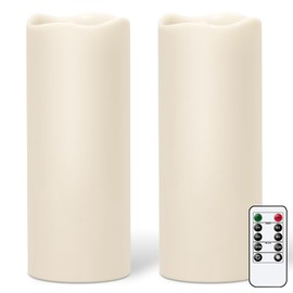 GenSwin Waterproof Outdoor Flameless Candles Battery Operated with Remote Timer, 4" x 8" Large LED Pillar Candles Flickering for Indoor Outdoor Lanterns, Long-Lasting, Waterproof (White, Set of 2)