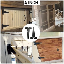 6 PCS 4 inch Black T-Strap Shed Door Hinges for Wood, Barn Door Hinges Gate Hinge for Wooden Fences, Storage Shed, Yard, Barn Door, Toolboxes, Garden Gate Door Rustproof Door Hardware