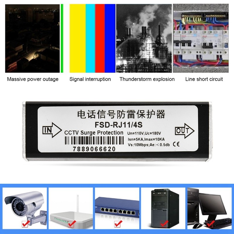 RJ11 Telephone Fax Surge Protector Lighting Thunder Arrester Protection Device