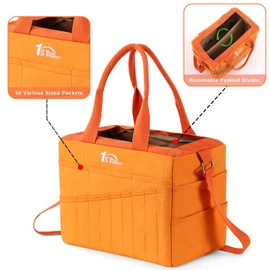 Art Craft Supply & Pottery Bag – 36 Pockets – Detachable Shoulder Strap - Handles – Removable Padded Divider - Washable – Tools, Knitting, Crochet, Yarn, Sewing, Scrapbooking, Clay, Tote