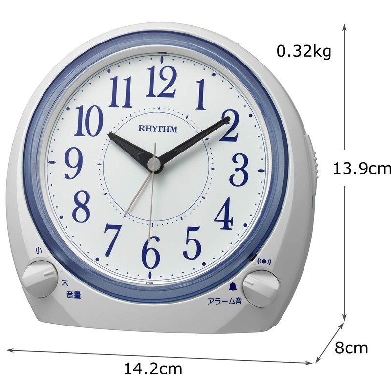 RHYTHM 8RA648SR03 Alarm Clock, Electronic Sound/Bell Sound, 2 Types of