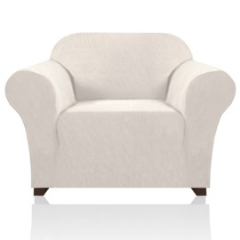 PrinceDeco Stretch Chair Cover Chair Slipcovers with Arms 1-Piece Chair Sofa Slipcovers or Living Room Non Slip Armchair Cover Furniture Protector Dogs Pet Friendly(Armchair,Ivory)