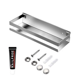 GEINIFAFA Rustproof Metal Storage Floating Shelves Wall Mounted Rectangular Shelf for Bedroom,Bathroom, Living Room, Kitchen, and Laundry Room,Nail-Free Wall-Mounted Shelves（11.8 Inch Silver）