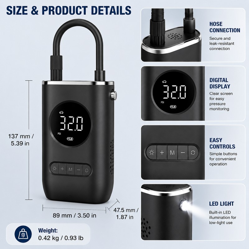 Portable Tire Inflator for Cars & Bikes – 150 PSI