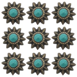 CABODYALS 10Pcs 13MM Screw Back Metal Rivets Leather Craft Rivet Studs Imitation Turquoise Decorative Rivet Sunflower Shape Rivet Button for Repair Luggage Shoes Bags Purse DIY Accessories