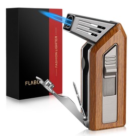 FLABOX 2 in 1 Jet Flame Torch Lighter,Refillable Butane Lighter with Punch & Draw Enhancer, Windproof Jet Flame Lighter for Candle Grill Fireplace,Delicate Gift for Men Mahogany,Without Butane