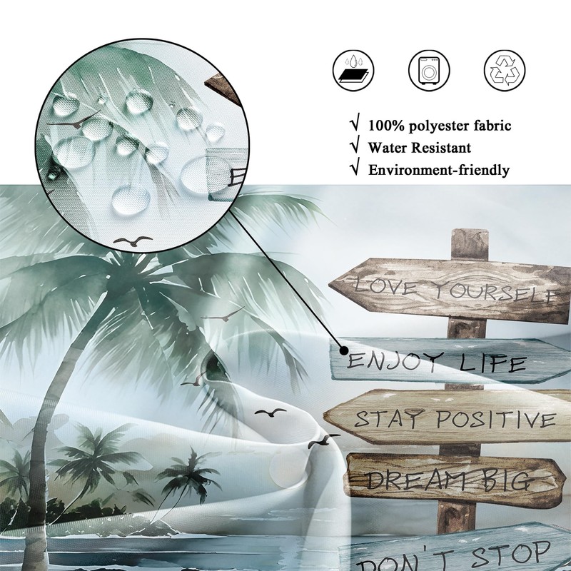 Riyidecor Tropical Beach Palm Tree Shower Curtain for Bathroom Decor