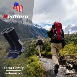 RedHero Men's Cotton Heavy Thick Full Cushion Crew Socks Moisture Wicking Control Thermal Winter Athletic Steel Toe Work Boot(NavyBlue L)