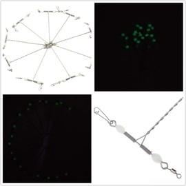 20PCS Wire Trace Leader Rig Stainless Steel 1 Arms Fishing Rigs Tackle Heavy Duty Fishing Lures Wire Leader Trace with Snap & Luminous Glow Beads