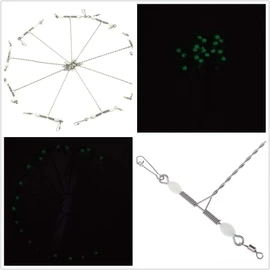 20PCS Wire Trace Leader Rig Stainless Steel 1 Arms Fishing Rigs Tackle Heavy Duty Fishing Lures Wire Leader Trace with Snap & Luminous Glow Beads
