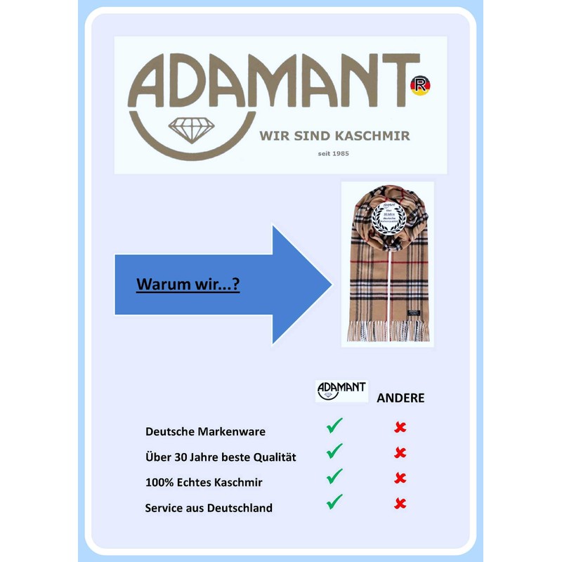Adamant 100% Pure Cashmere Women's Scarf, Cuddly Soft, 180 cm