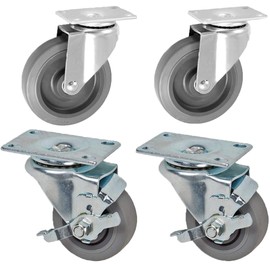 ICON Caster Wheels 5000 Series 4" Mirage Rubber Caster| 2 Swivel Total Plate Casters | 2 Swivel Top Lock Caster | Load Capacity 250 LBS per, 1000 Capacity per Package